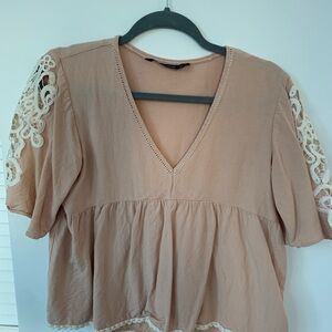 Women's Tan Lace Trim Top